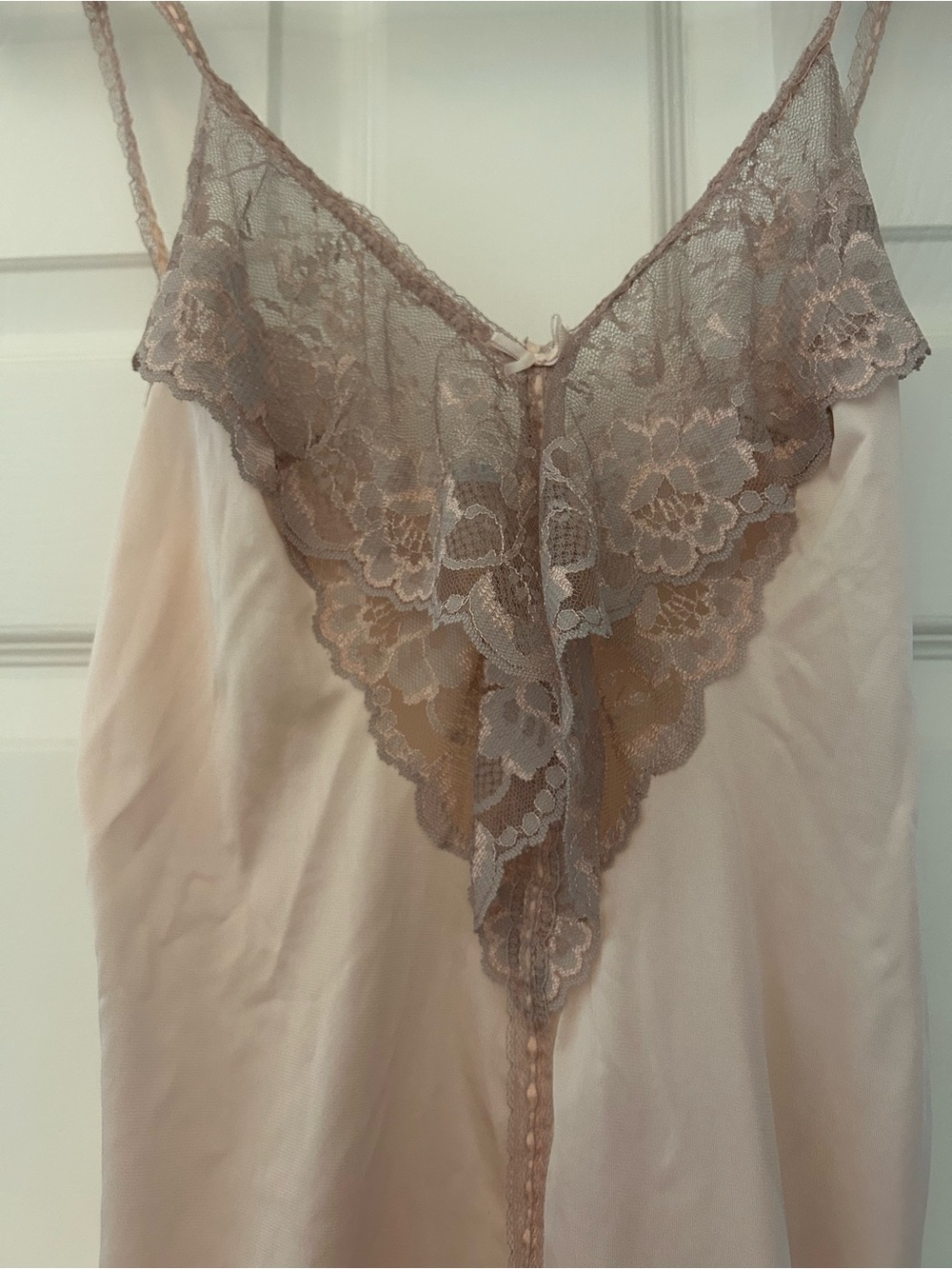 Lace-Accented Satin Slip Chemise in Blush